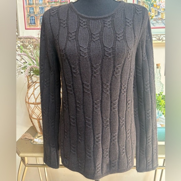CARLISLE Dark Gray Cable Knit Angora Wool Blend Cable Knit Luxury Sweater Sz M - Picture 1 of 5